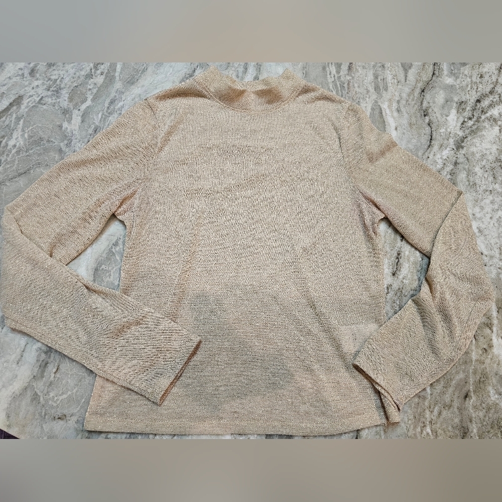 Whimsy + Row Metallic Mock Neck Long Sleeve Top Champagne Gold Size M
